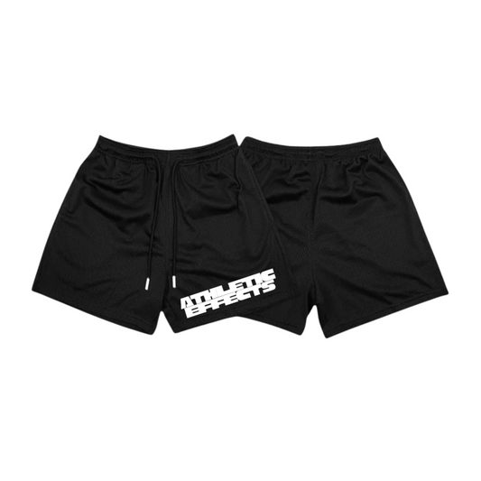 Mustat Mesh Shortsit valkoisella logolla